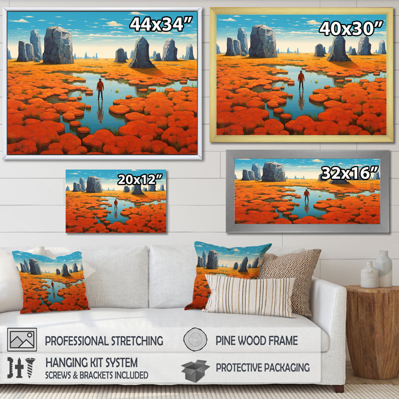 «Blossoming Alone Walking In Blooming Meadows I» sur toile, H 16 po x l 32 po x P 1 po, Cadre flottant blanc