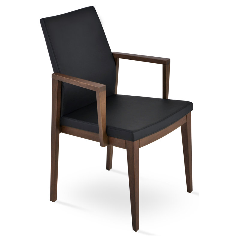 Fauteuil Pasha, Similicuir noir, Noyer