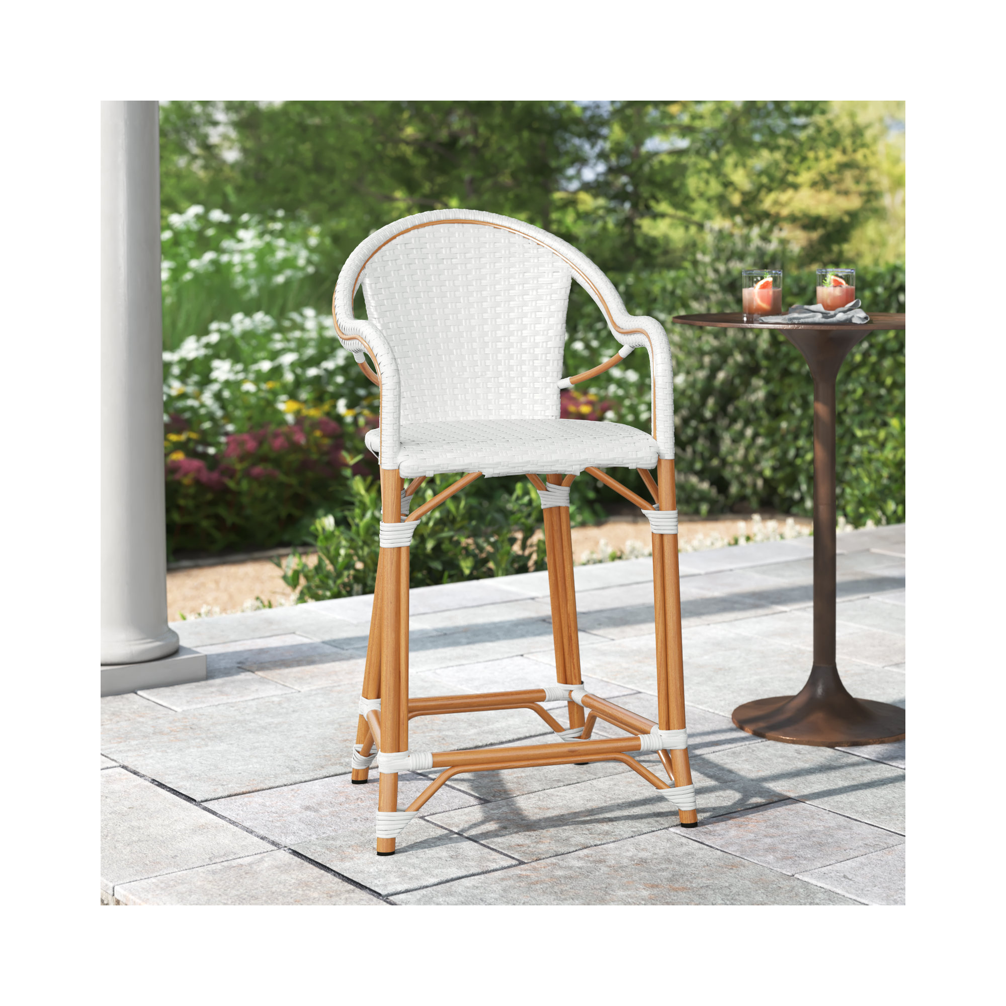 Popplewell 42.5'' Outdoor Bar Stool, White