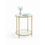 Glass End Table, Round Side Table with Metal Frame, for Living Room, Balcony, Bedroom, Gold Color