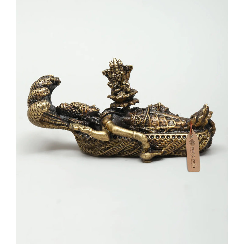 Petit super fin Sheshashayi Vishnu avec Brahmas naissance sur lotus idéal pour Puja laiton doré Home Temple Decor cadeau DDR372