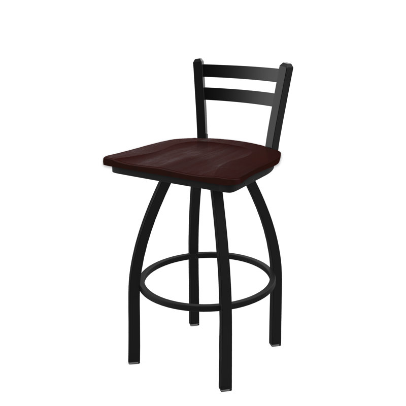 Tabouret de bar et de comptoir 411 Jackie, Noir froissé, Bois - Érable cerisier foncé