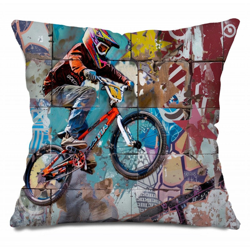 Coussin Trendy, Rose/bleu/noir, H 16 po x l 16 po