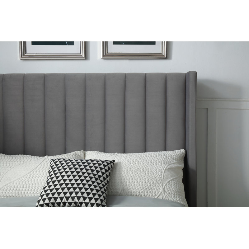 Heswall Upholstered Bed, Grey Faux Wool