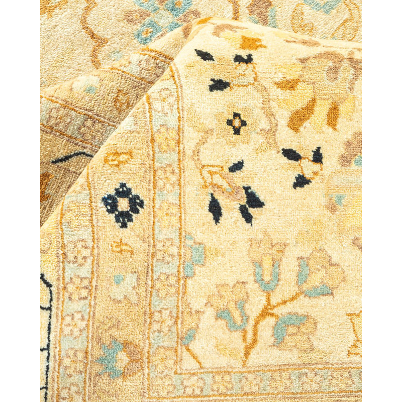 Tapis unique noué à la main Kenethia Mogul - ivoire, 8 pi 1 po x 10 pi 3 po