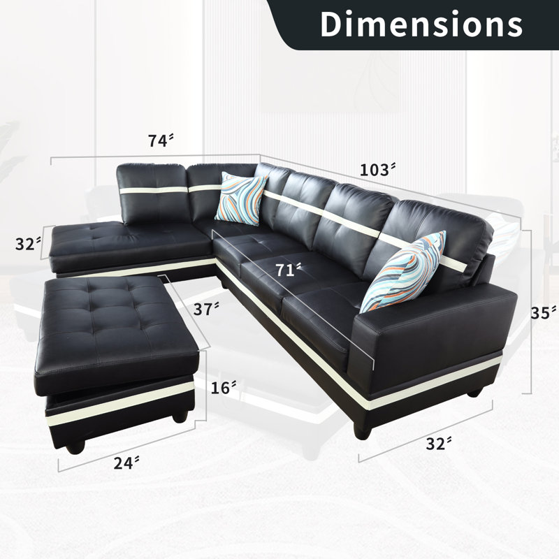 Ensemble de canapé et de méridienne 104 en tissu synthétique blanc avec repose-pieds avec rangement 104 (faisant face à gauche)