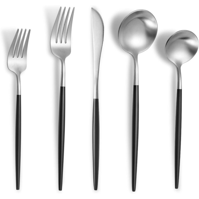Ensemble de couverts 30 pièces en acier inoxydable pour 6 personnes, ensemble de couverts modernes brossés au fini satiné, comprenant couteaux, fourchettes et cuillères, va au lave-vaisselle