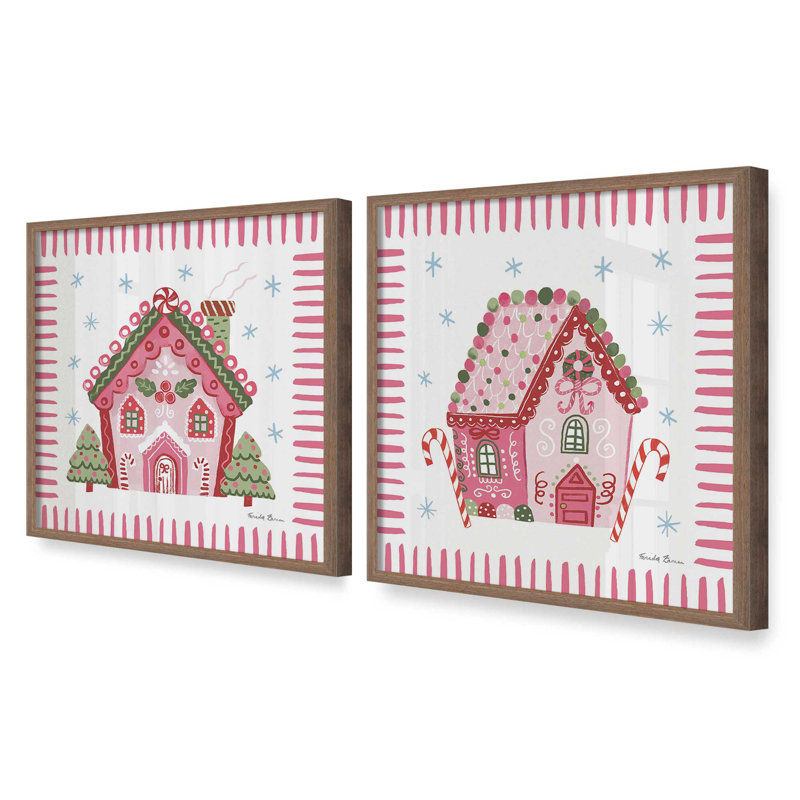 Ensemble de 2 estampes Ribboned Holiday, 12 po x 12 po, Noyer
