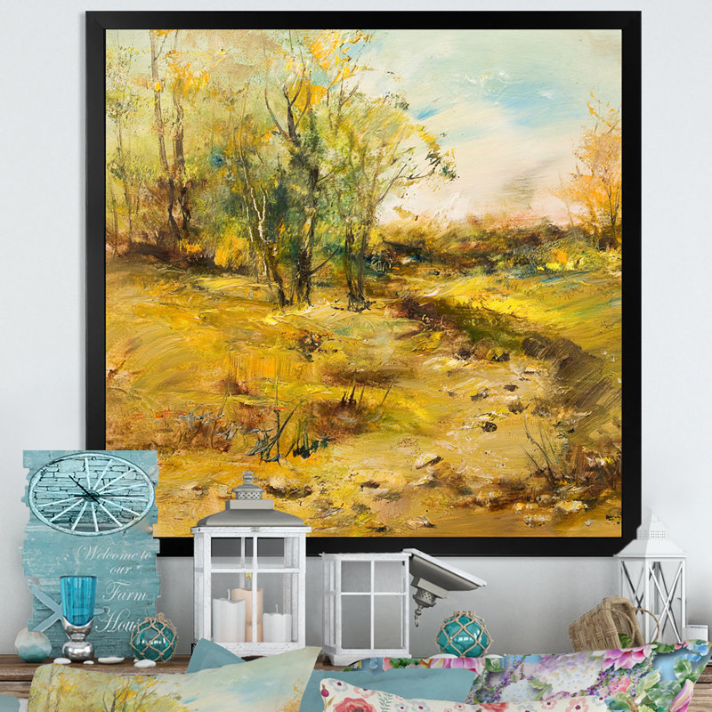 Paysage avec chemin de terre - art mural traditionnel sur toile, Impression noire sur toile encadrée