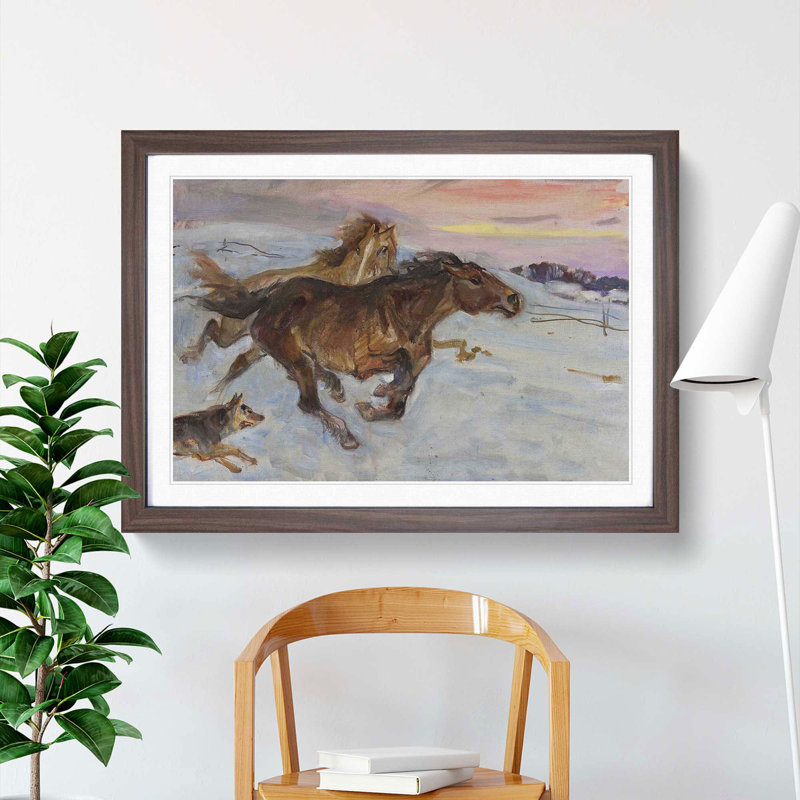 Escape of the Horses by Wojciech Kossak - Picture Frame Painting, 27cm H x 36cm W x 2cm D, Walnut Framed