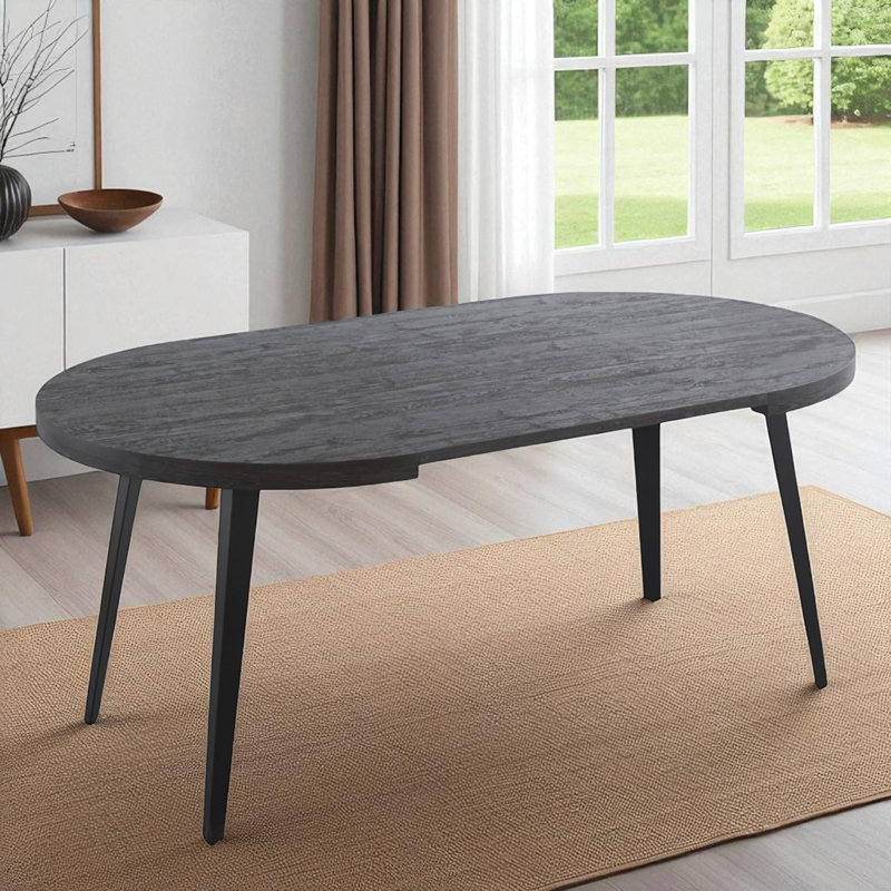Table de salle à manger extensible avec 2 rallonges amovibles, Noir, Noir