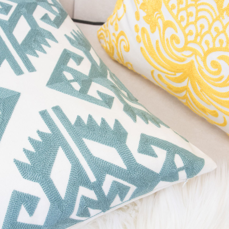 Geometric Cotton Throw Pillow, Teal