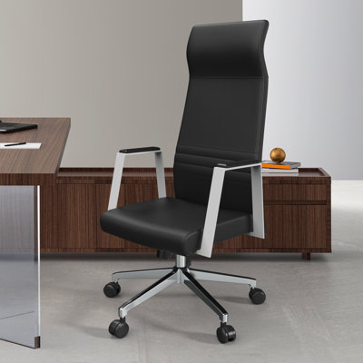 Sledmere High-Back Leather Office Chair – Ergonomic Executive, Task & Conference Chair with Swivel, Tilt, Upholstered Seat & Iron Frame for Home Office or Conference Room