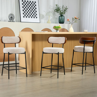 Counter Height Ferrer, 24" Ferrer , Boucle Counter Stools With Back, Boucle Ferrer For Kitchen Island, Dining Room(Set Of 3)