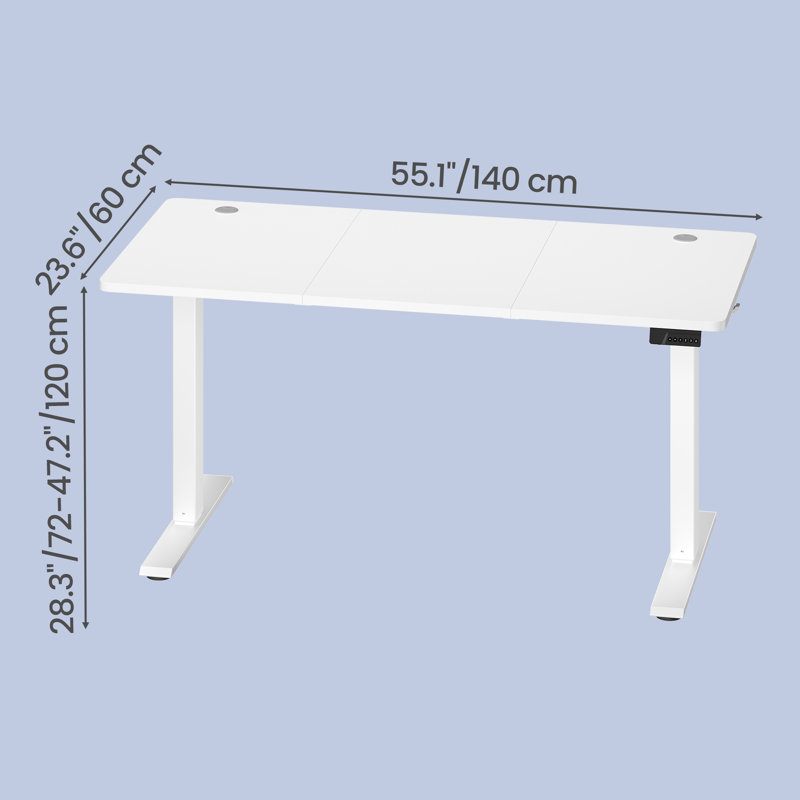 Adjustable Steel Computer Desk, White, 120 cm H x 140 cm W x 60 cm D, White