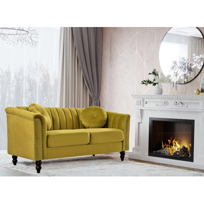 Causeuse Chesterfield à accoudoirs roulés 61,4 po avec coussins réversibles Drevion