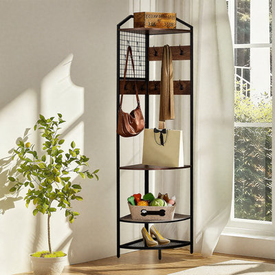 Multifunctional Corner Coat Rack-3-in-1 With Adjustable Shoe Rack And Storage Layer, 78.7 Inches High, Suitable For Narrow Entrance.