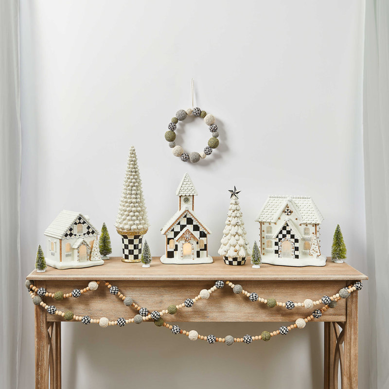 Large White Resin Christmas Tree with Checkered Pedestal
