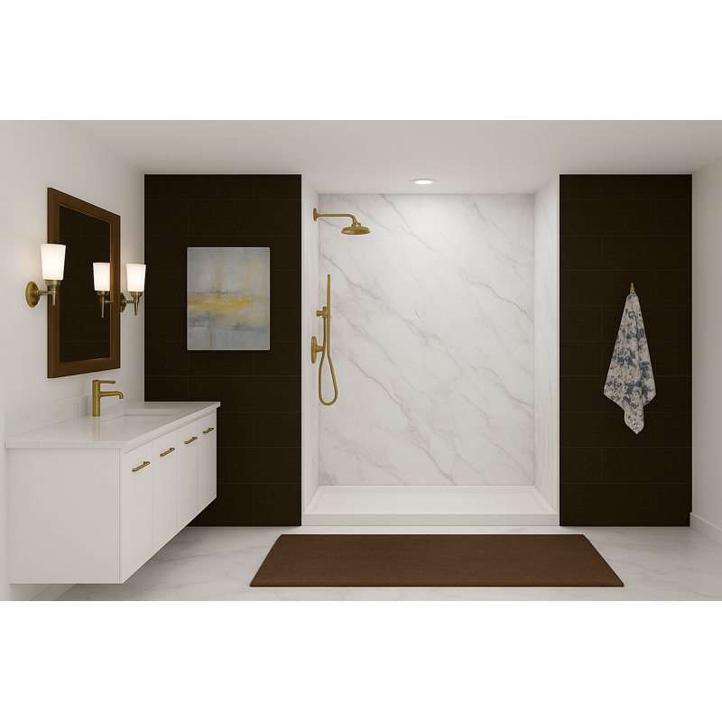 96” Waterproof SPC Shower Wall Panel Kit – 4-Piece Grout-Free Bathroom Surround (42"x60"x96"), 42" H x 96" W x 0.30" D