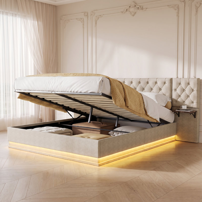 Upholstered Bed Frame, European Double (140 x 200 cm), Beige