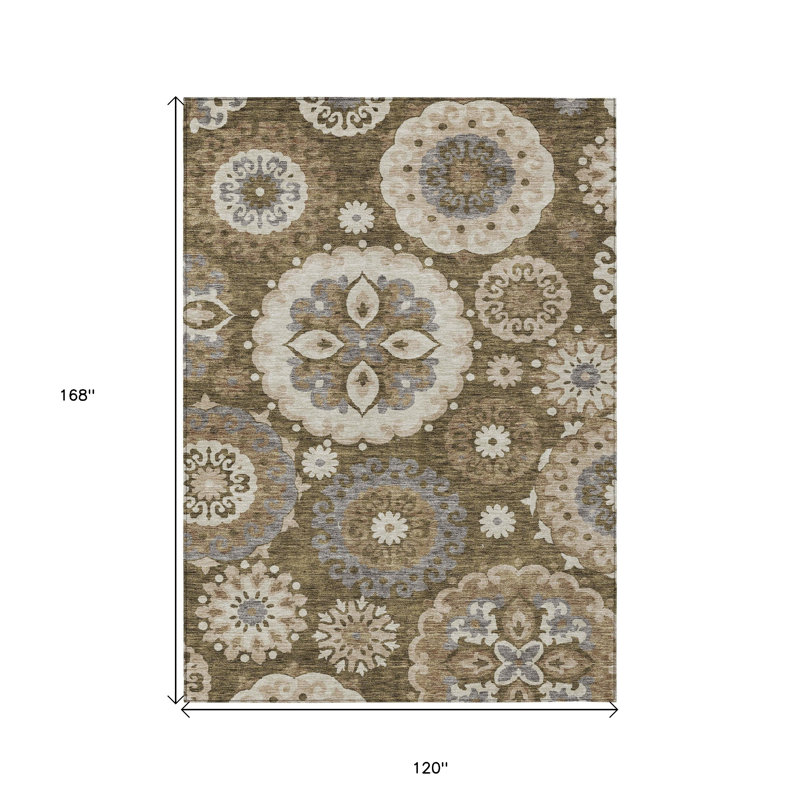 Tapis intérieur lavable 10 pi x 14 pi ivoire et beige avec médaillon floral