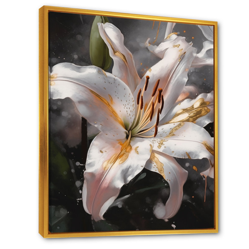 Lys blancs gracieux I - impression, H 32 po x l 16 po x P 1 po, Cadre flottant doré