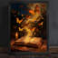 Reproduction d'art encadré noir avec papillon doré et livre mystique-235814083