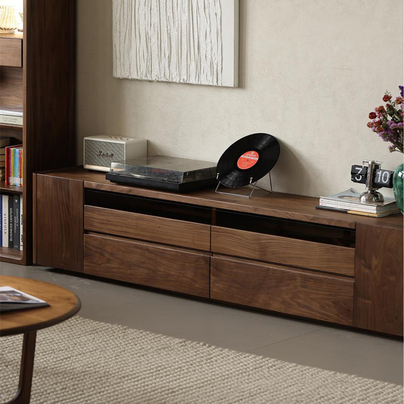 Meuble télé en bois massif noyer noir, 82.7"