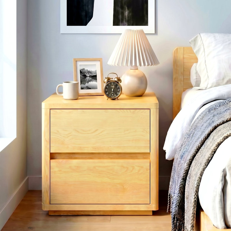 Allsion 18.3" Tall Wood 2-Drawer Nightstand, Bedside End Table for Small Spaces, Natural