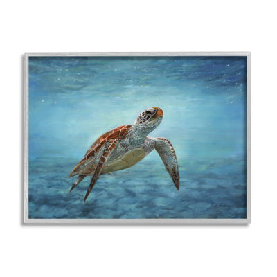 " Sea Turtle Underwater Marine Scene Deep Ocean Water " Acrylic Painting