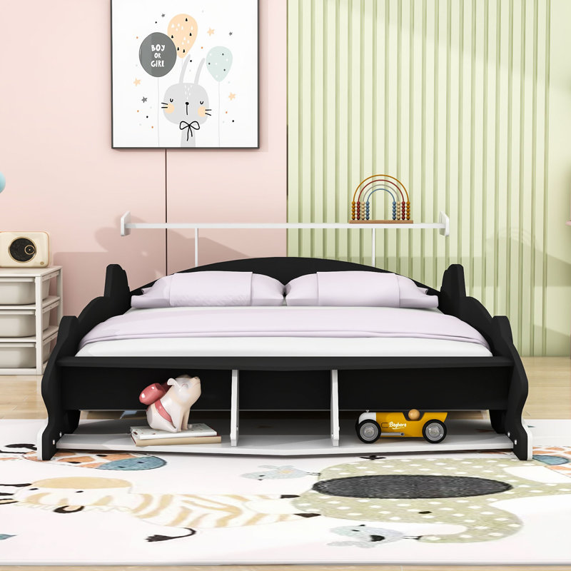 Race Car-Shaped Platform Bed with Shelves, Full, Black