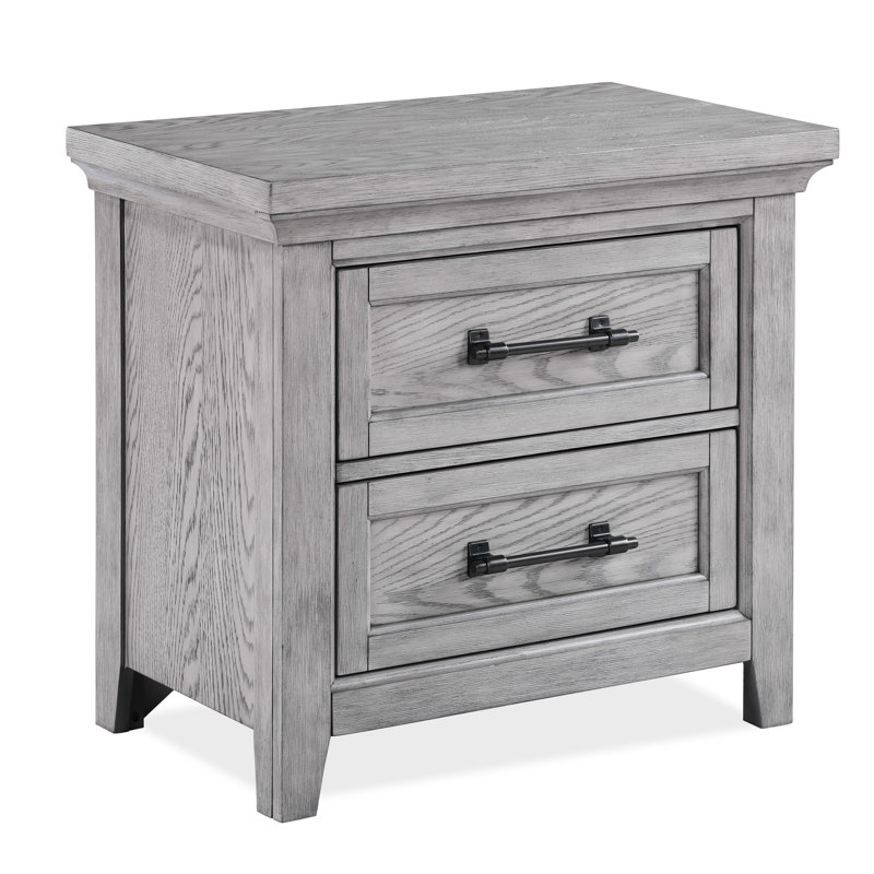 Table de chevet transitionnelle pour chambre à coucher avec finition grise et deux tiroirs - style et fabrication