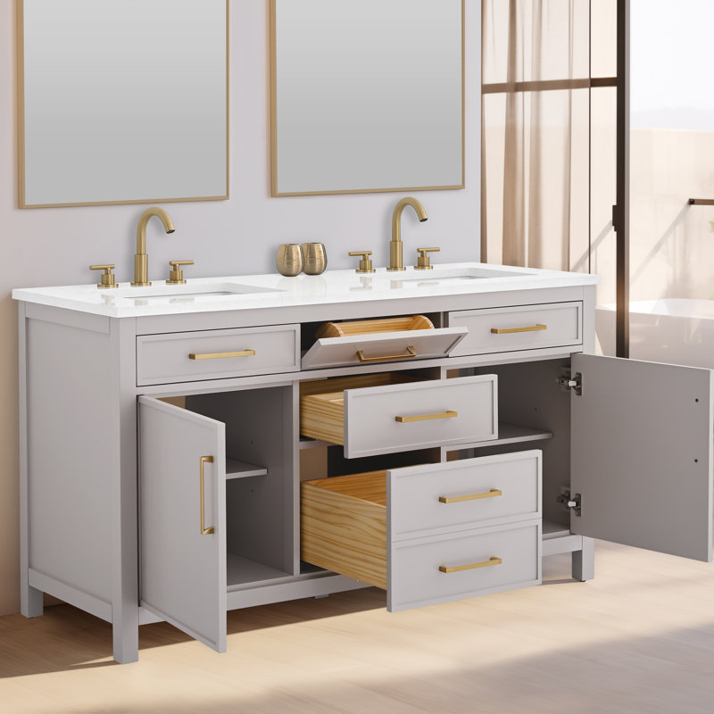 Wenniah 60" Double Vanity, Taupe/Brushed Bronze