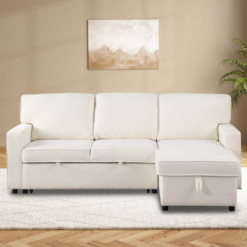 Canapé-lit modulaire Upholstery avec espace de rangement, port USB, 2 porte-gobelets sur les coussins de dossier, Tissu beige