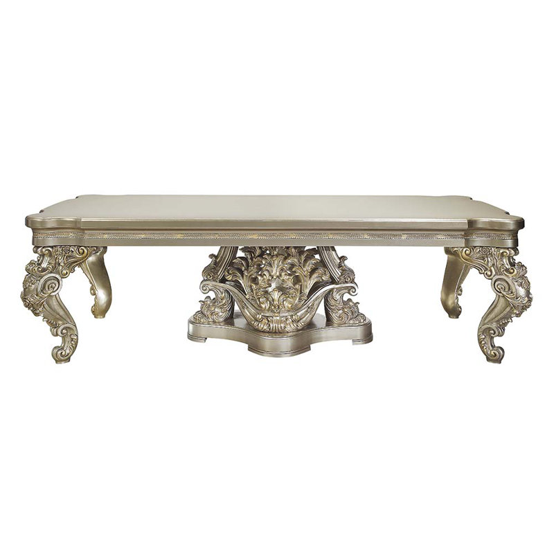 110" Champagne Gold Finish Rectangular Wood Dining Table