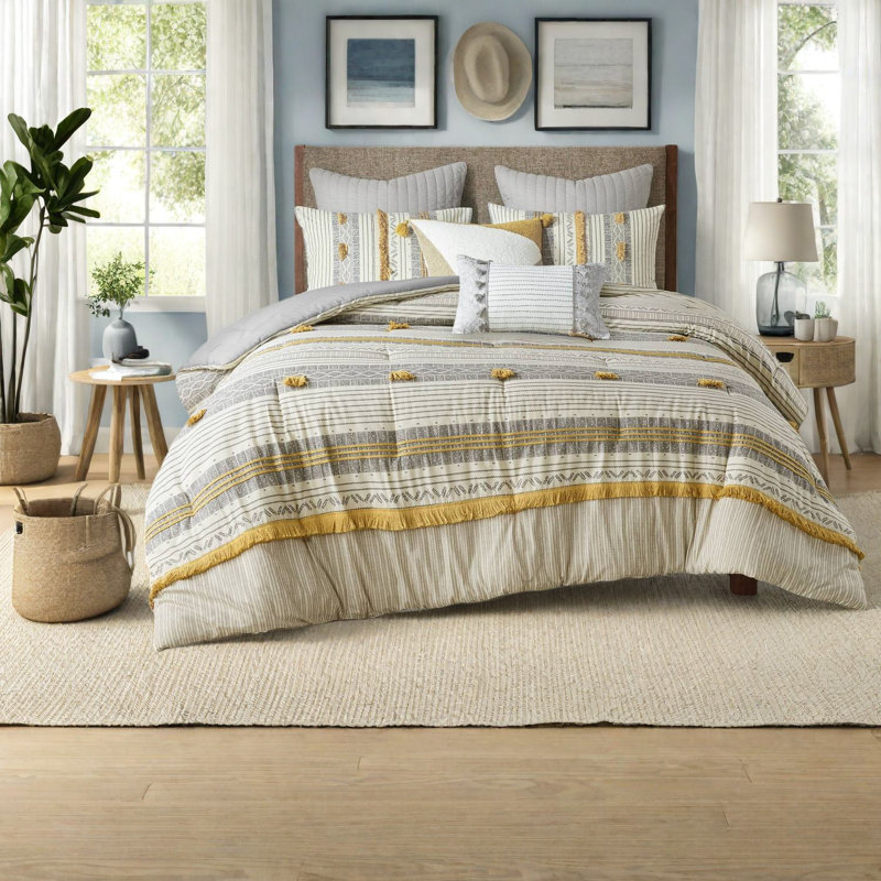 Cozy Cotton Bedding Sets, Gray/yellow Design For Home Decor