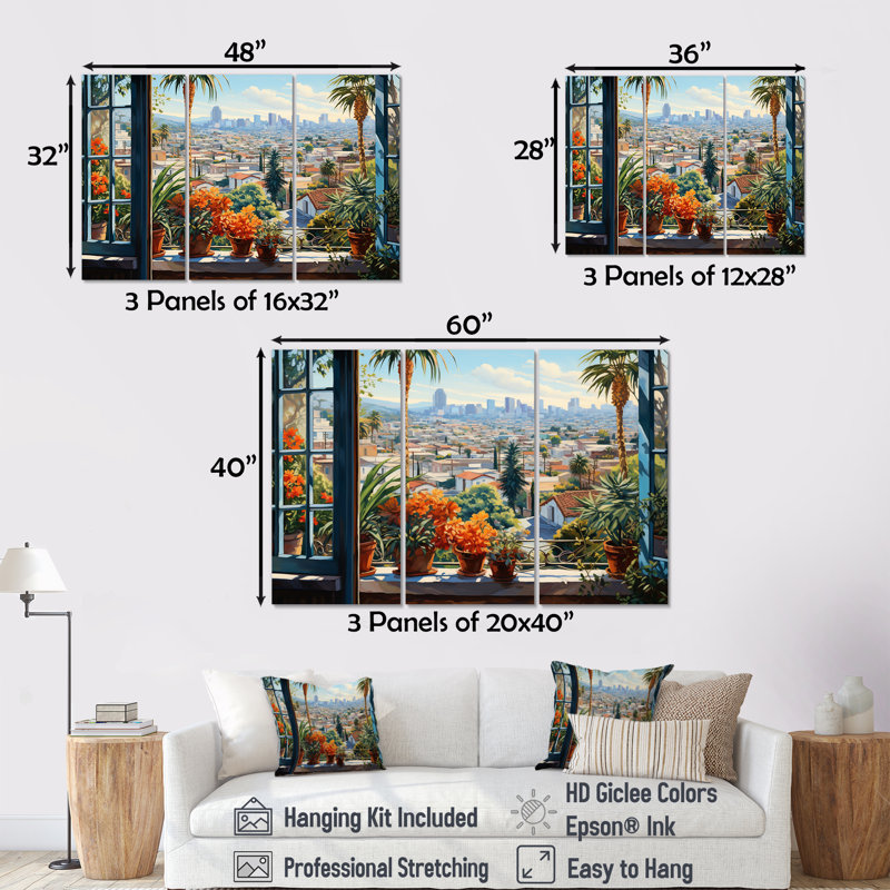 Los Angeles Window View 5 - Los Angeles, art mural, Toile tendue, H 32 po x l 48 po