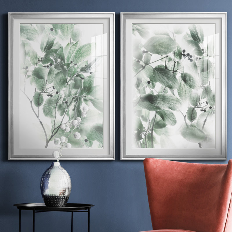 Irene Weisz - ensemble de 2 reproductions sur papier, H 26,5 po x l 73 po x P 1,5 po, Papier avec cadre argenté, Blanc
