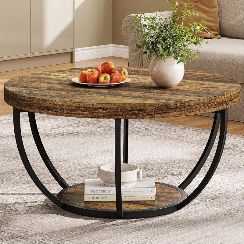 Table basse ronde à 2 niveaux, Brun
