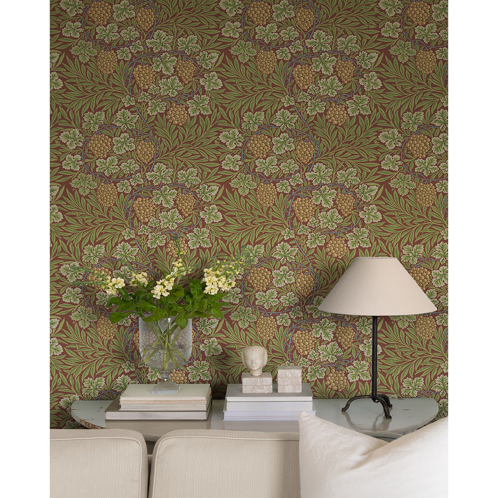 Vine Floral Wallpaper, Ruby