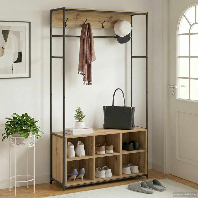 100 cm W Hall Tree, Artisan Oak