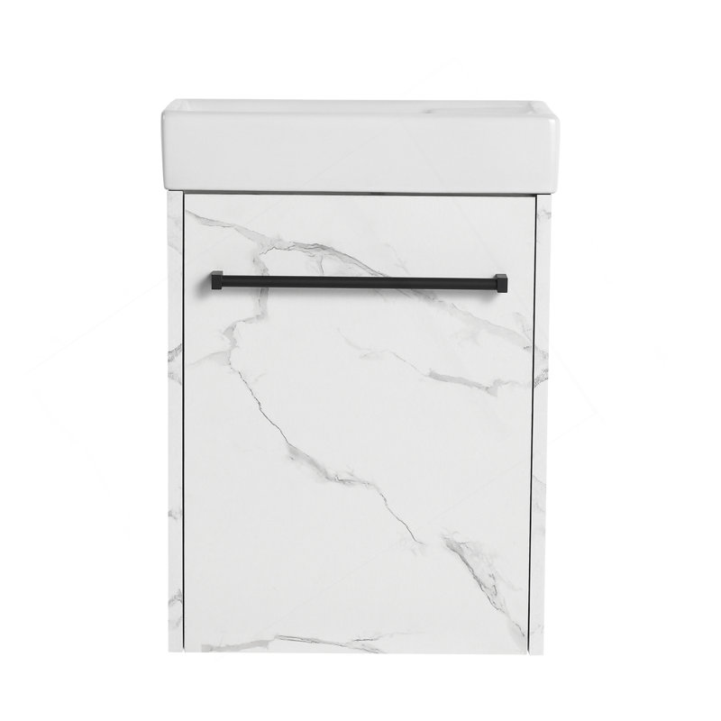 Meuble-lavabo mural 16 po avec lavabo en céramique et porte d'armoire à fermeture en douceur, pour petite salle de bain