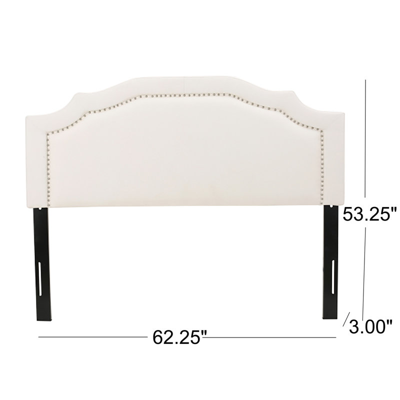 Tête de lit grand format ivoire en tissu - Base en bois massif, hauteur réglable et garniture cloutée avec pieds en métal