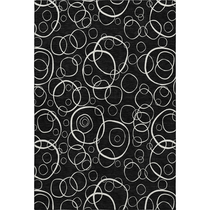 Premium Machine Washable Mayfield AMF2407 Bubbles Rug, 8' x 10', Black