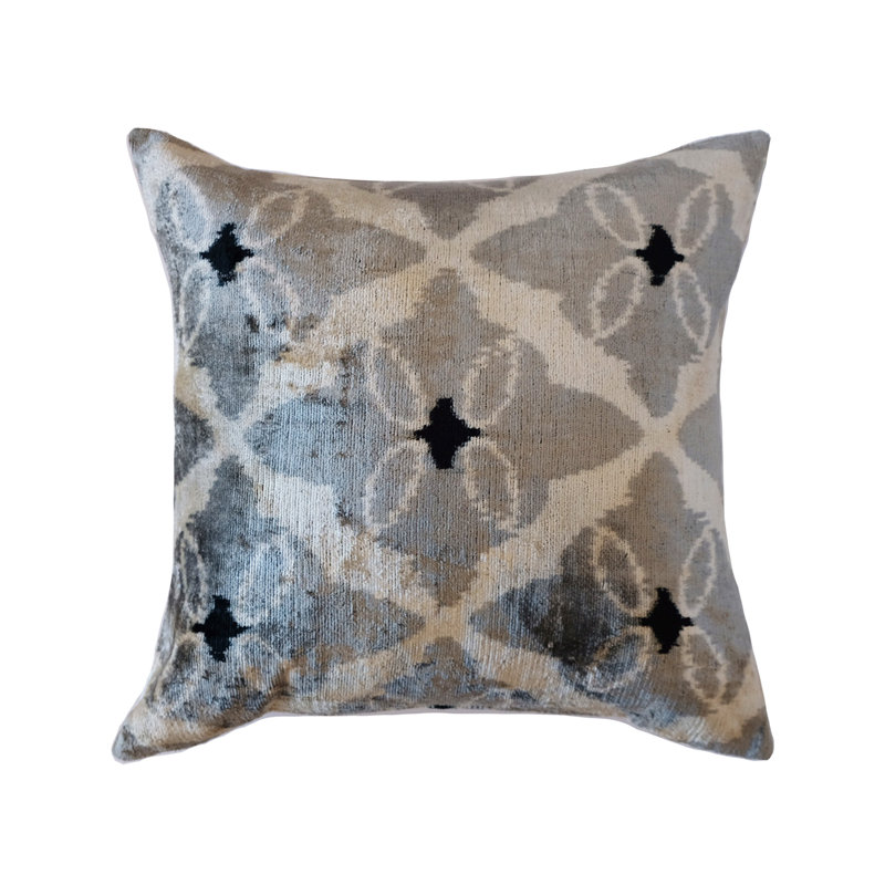 Kara Feather Throw Pillow, 20" x 20", Silver/White Ikat 4