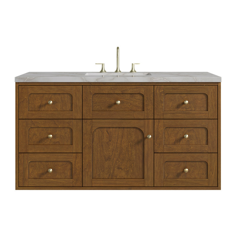 Laurent 48" Single Bathroom Vanity Set, Victorian Silver, 8" Widespread, Honey Brown