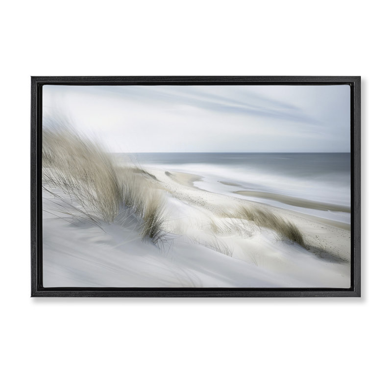 "Beach View", fluide par Abstraction encadrée, art mural par Lazar Studio, Cadre flottant noir de jais, H 17 po x l 25 po