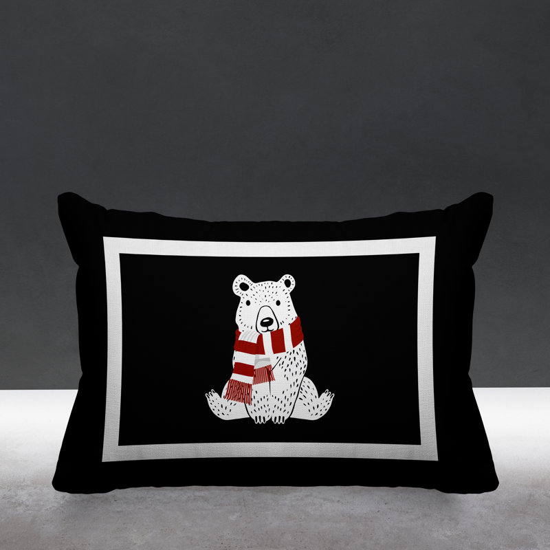 Coussin intérieur / extérieur Folk Christmas Bear, Noir