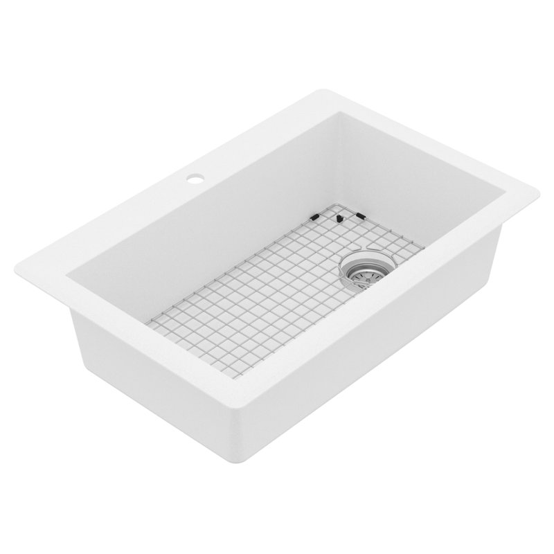 Karran Quartz 33'' X 22'' Single Bowl Top Mount Drop-in Kitchen Sink Kit, White