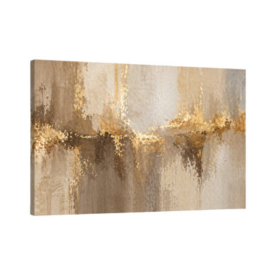 Grande impression abstraite sur toile de couleur dorée neutre, art moderne de luxe pour salon, chambre à coucher, bureau, impression sur toile 24 x 36 pouces - prête à être accrochée | Grand horizon de la ville